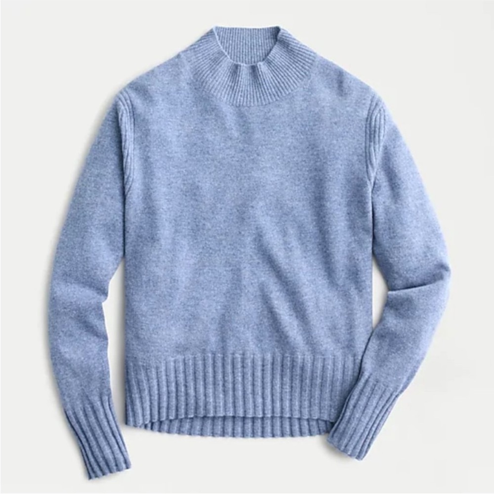 J Crew 100% Cashmere Mockneck Sweater in Heather River (blue) Size M EUC